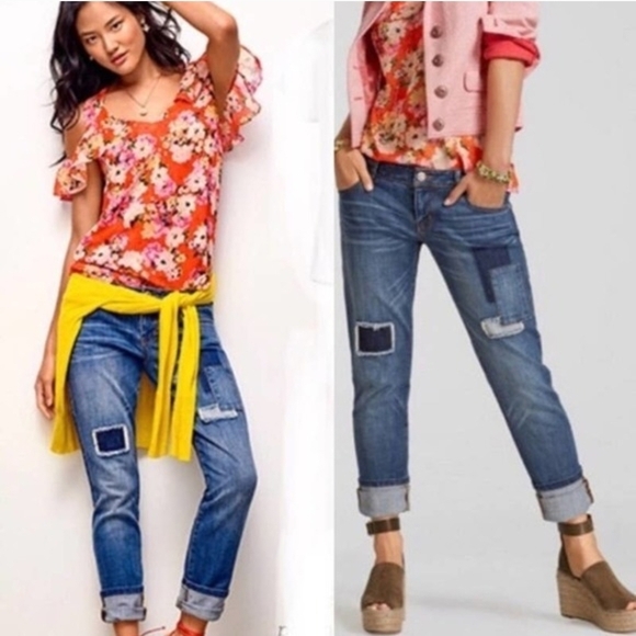 CAbi Denim - Cabi Slim Boyfriend Jeans 6 Patchwork Stretch Denim Medium Wash Blue